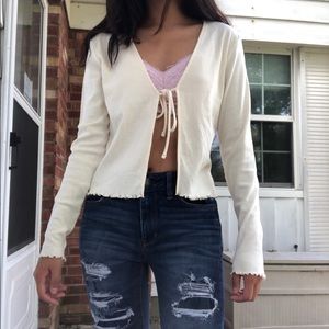h&m cream tie up cardigan